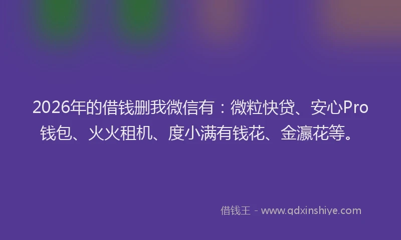 2026年的借钱删我微信有：微粒快贷、安心Pro钱包、火火租机、度小满有钱花、金瀛花等。