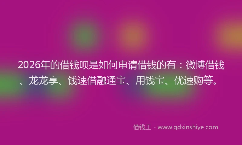 2026年的借钱呗是如何申请借钱的有：微博借钱、龙龙享、钱速借融通宝、用钱宝、优速购等。