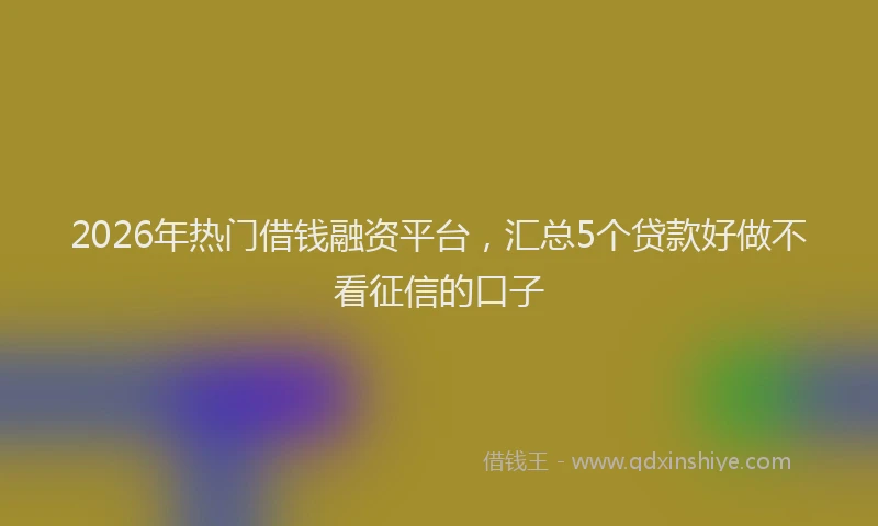 2026年热门借钱融资平台，汇总5个贷款好做不看征信的口子