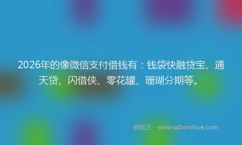 2026年的像微信支付借钱有：钱袋快融贷宝、通天贷、闪借侠、零花罐、珊瑚分期等。