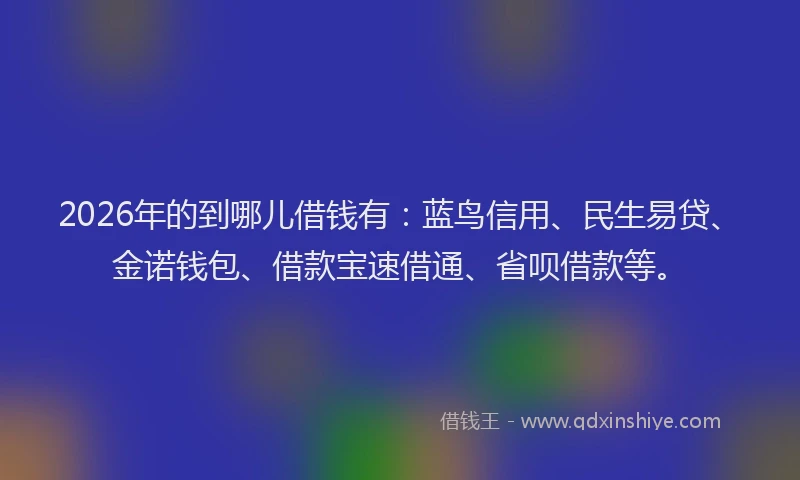 2026年的到哪儿借钱有：蓝鸟信用、民生易贷、金诺钱包、借款宝速借通、省呗借款等。