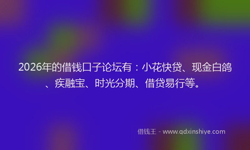 2026年的借钱口子论坛有：小花快贷、现金白鸽、疾融宝、时光分期、借贷易行等。