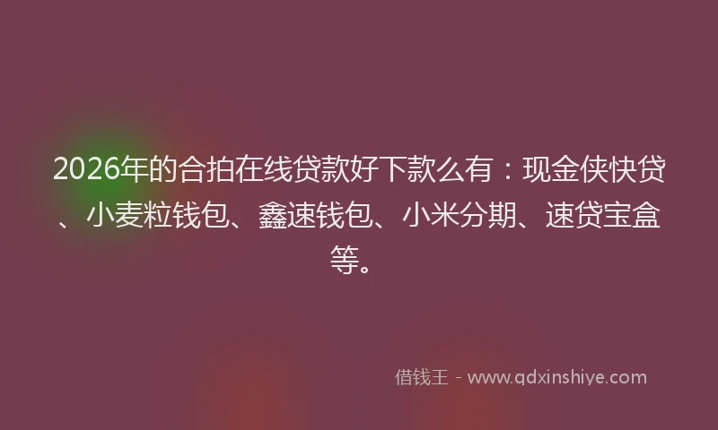 2026年的合拍在线贷款好下款么有：现金侠快贷、小麦粒钱包、鑫速钱包、小米分期、速贷宝盒等。