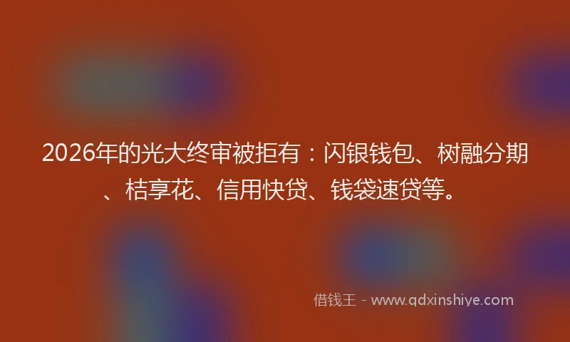 2026年的光大终审被拒有：闪银钱包、树融分期、桔享花、信用快贷、钱袋速贷等。