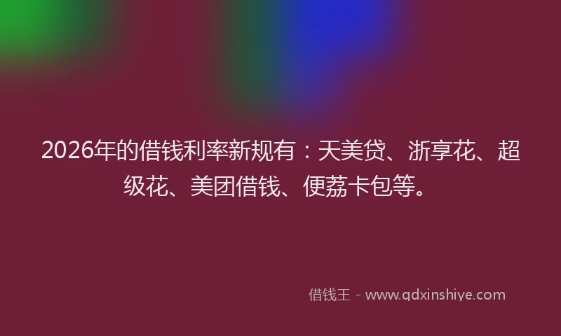 2026年的借钱利率新规有：天美贷、浙享花、超级花、美团借钱、便荔卡包等。