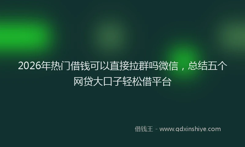 2026年热门借钱可以直接拉群吗微信，总结五个网贷大口子轻松借平台