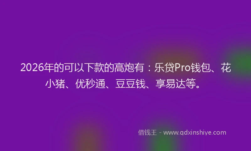 2026年的可以下款的高炮有：乐贷Pro钱包、花小猪、优秒通、豆豆钱、享易达等。