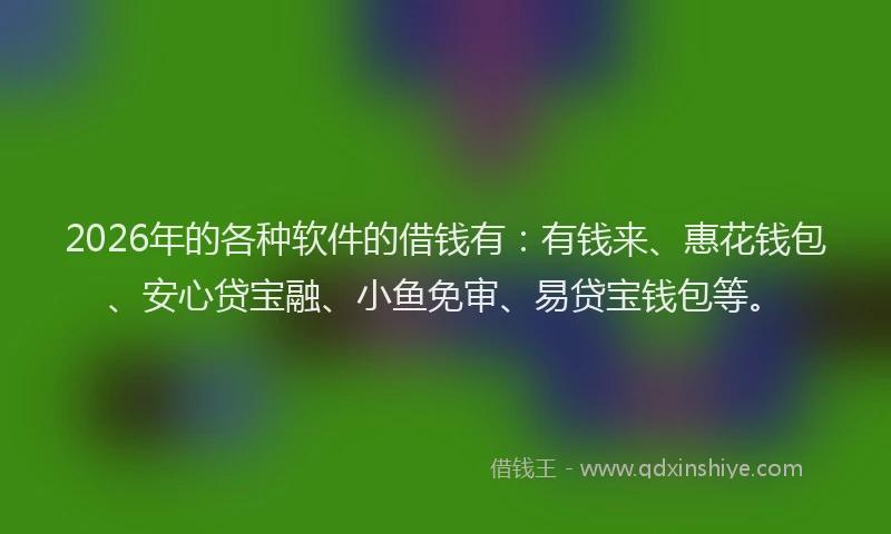 2026年的各种软件的借钱有：有钱来、惠花钱包、安心贷宝融、小鱼免审、易贷宝钱包等。