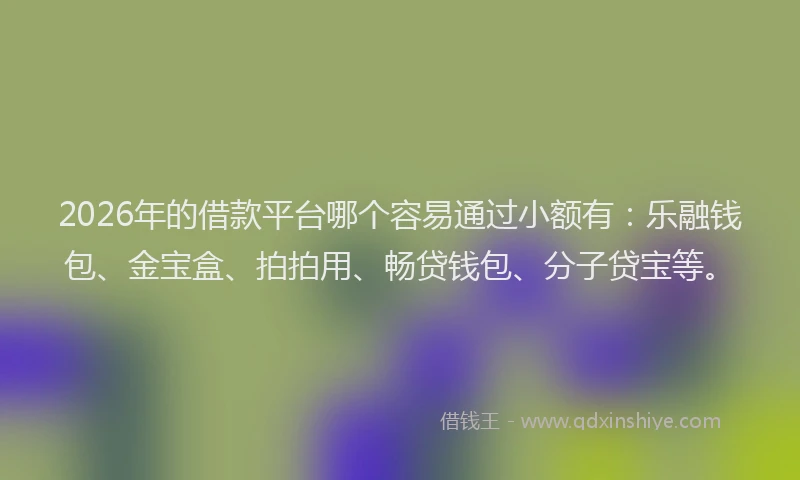 2026年的借款平台哪个容易通过小额有：乐融钱包、金宝盒、拍拍用、畅贷钱包、分子贷宝等。