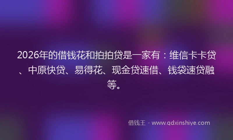 2026年的借钱花和拍拍贷是一家有：维信卡卡贷、中原快贷、易得花、现金贷速借、钱袋速贷融等。