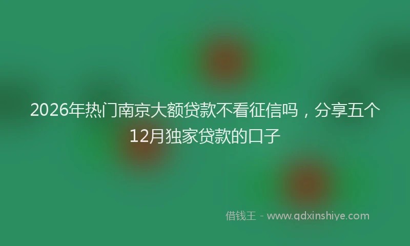 2026年热门南京大额贷款不看征信吗，分享五个12月独家贷款的口子