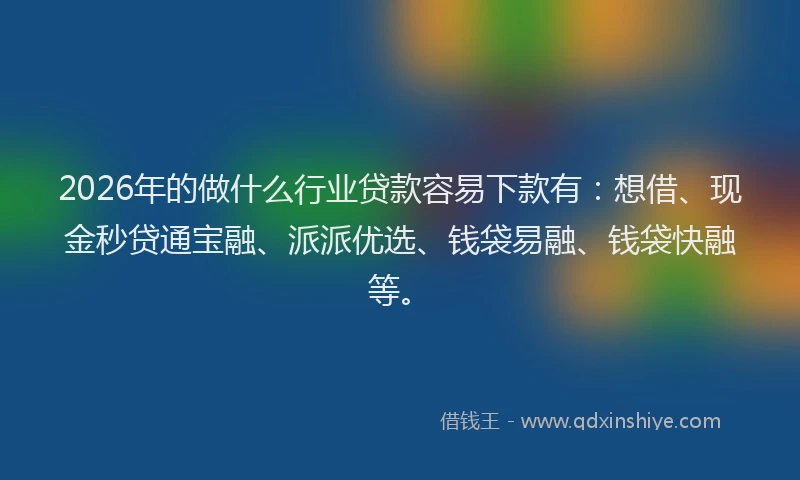 2026年的做什么行业贷款容易下款有：想借、现金秒贷通宝融、派派优选、钱袋易融、钱袋快融等。