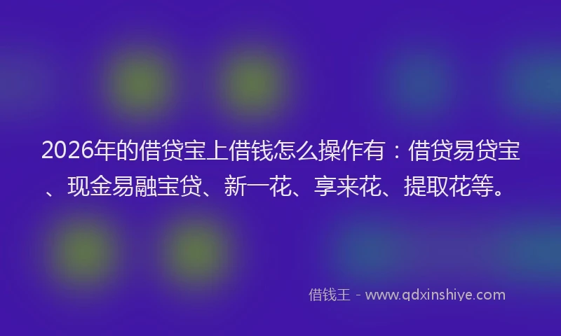2026年的借贷宝上借钱怎么操作有：借贷易贷宝、现金易融宝贷、新一花、享来花、提取花等。