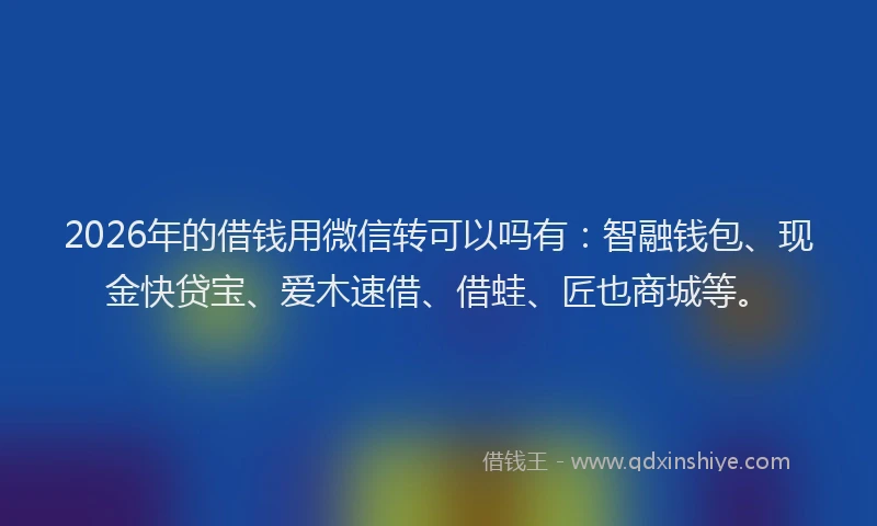 2026年的借钱用微信转可以吗有：智融钱包、现金快贷宝、爱木速借、借蛙、匠也商城等。