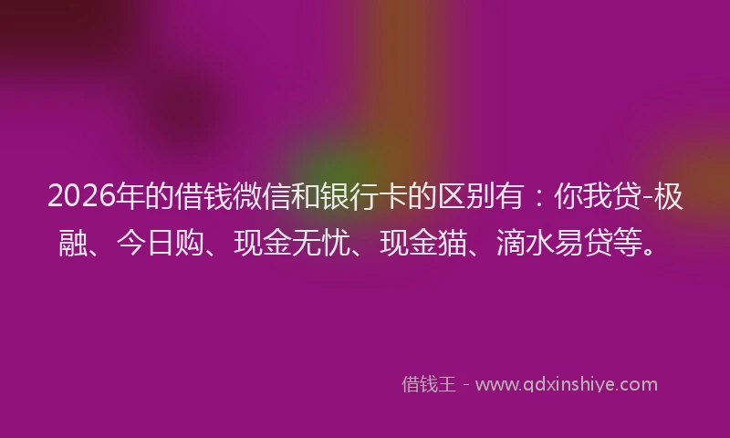 2026年的借钱微信和银行卡的区别有：你我贷-极融、今日购、现金无忧、现金猫、滴水易贷等。