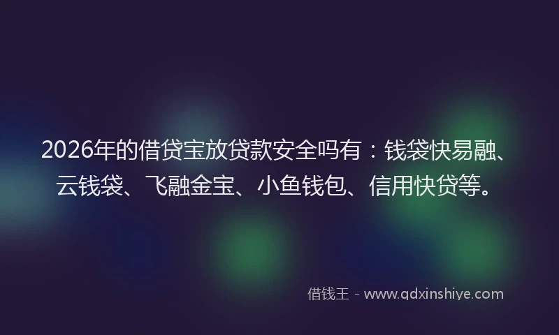 2026年的借贷宝放贷款安全吗有：钱袋快易融、云钱袋、飞融金宝、小鱼钱包、信用快贷等。