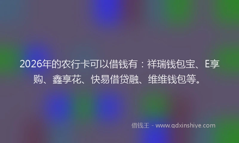 2026年的农行卡可以借钱有：祥瑞钱包宝、E享购、鑫享花、快易借贷融、维维钱包等。