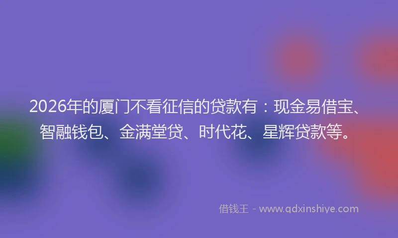 2026年的厦门不看征信的贷款有：现金易借宝、智融钱包、金满堂贷、时代花、星辉贷款等。