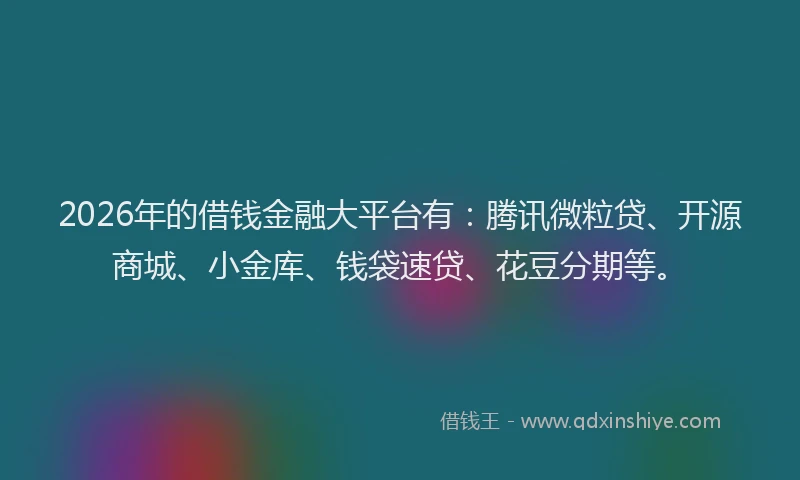 2026年的借钱金融大平台有：腾讯微粒贷、开源商城、小金库、钱袋速贷、花豆分期等。