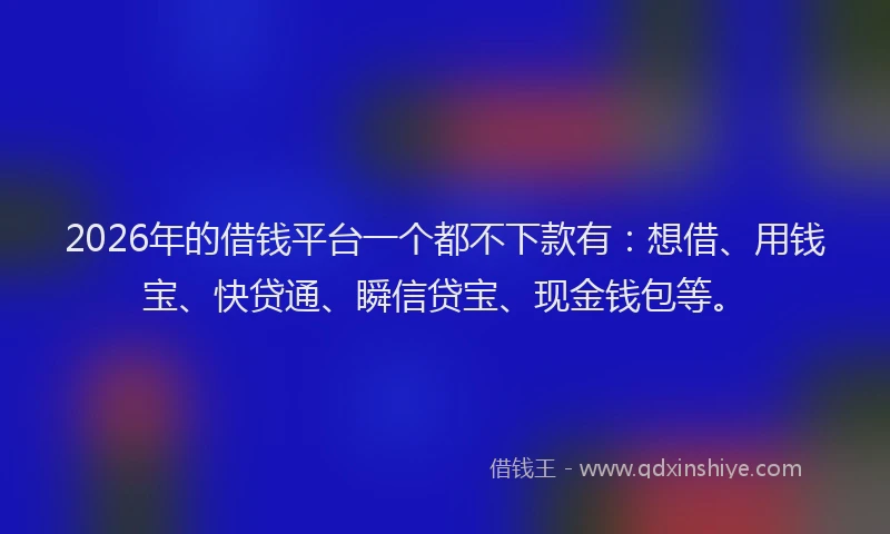 2026年的借钱平台一个都不下款有：想借、用钱宝、快贷通、瞬信贷宝、现金钱包等。