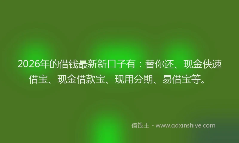 2026年的借钱最新新口子有：替你还、现金侠速借宝、现金借款宝、现用分期、易借宝等。