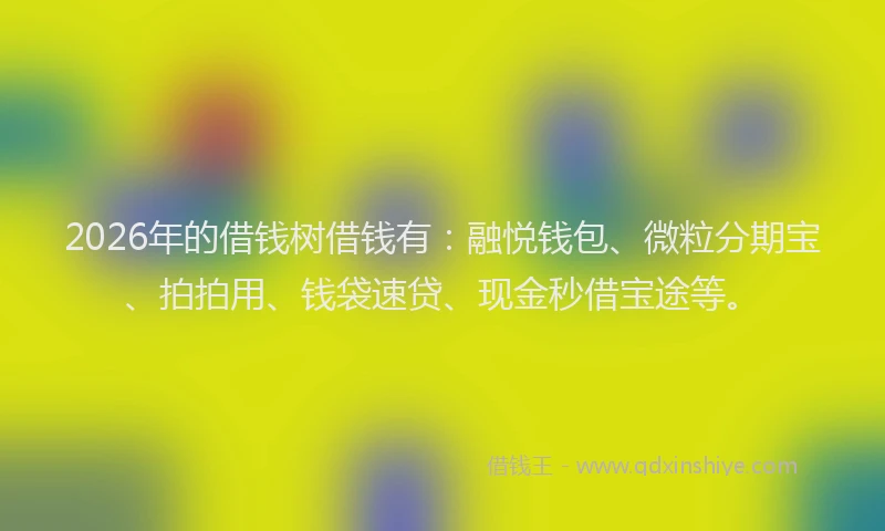 2026年的借钱树借钱有：融悦钱包、微粒分期宝、拍拍用、钱袋速贷、现金秒借宝途等。