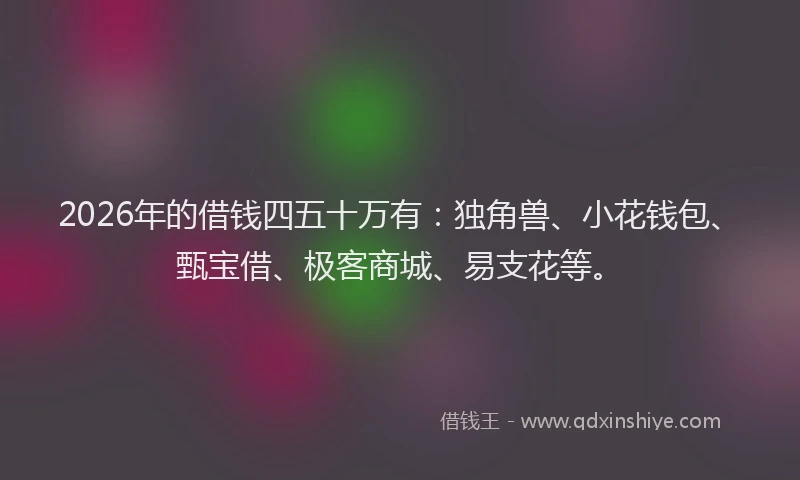 2026年的借钱四五十万有：独角兽、小花钱包、甄宝借、极客商城、易支花等。