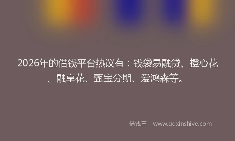2026年的借钱平台热议有：钱袋易融贷、橙心花、融享花、甄宝分期、爱鸿森等。