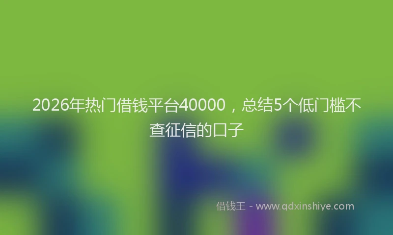 2026年热门借钱平台40000，总结5个低门槛不查征信的口子