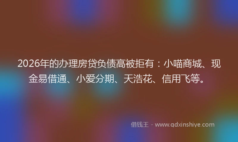 2026年的办理房贷负债高被拒有：小喵商城、现金易借通、小爱分期、天浩花、信用飞等。