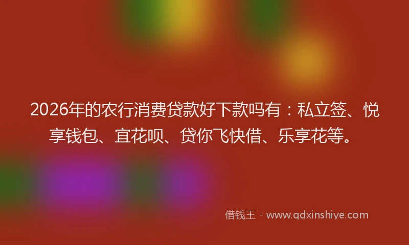 2026年的农行消费贷款好下款吗有：私立签、悦享钱包、宜花呗、贷你飞快借、乐享花等。