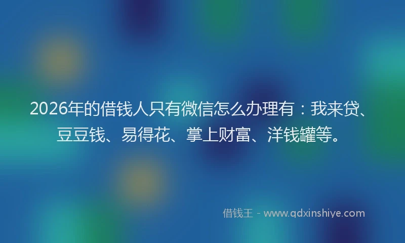 2026年的借钱人只有微信怎么办理有：我来贷、豆豆钱、易得花、掌上财富、洋钱罐等。