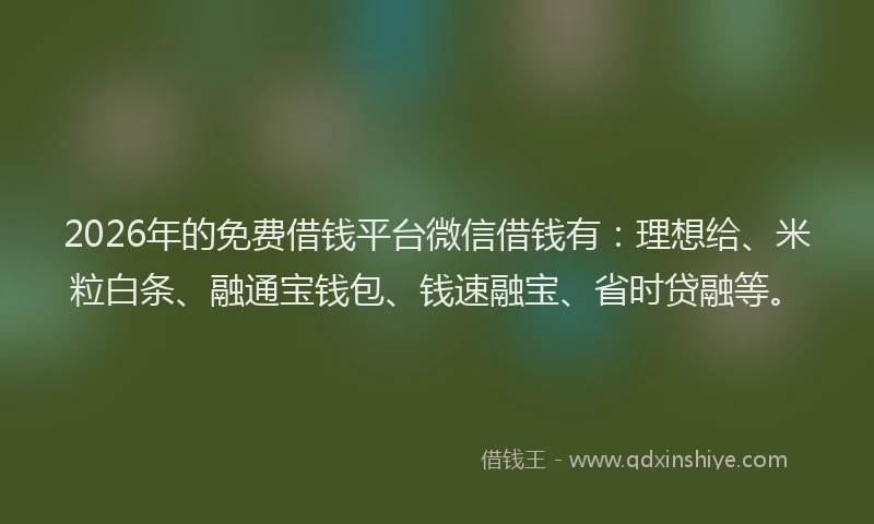 2026年的免费借钱平台微信借钱有：理想给、米粒白条、融通宝钱包、钱速融宝、省时贷融等。