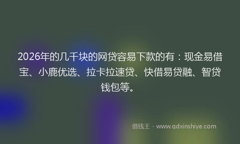 2026年的几千块的网贷容易下款的有：现金易借宝、小鹿优选、拉卡拉速贷、快借易贷融、智贷钱包等。