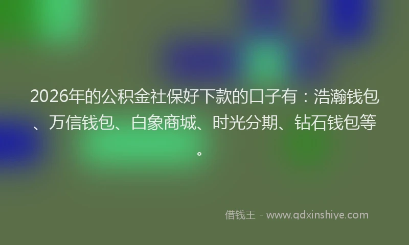 2026年的公积金社保好下款的口子有：浩瀚钱包、万信钱包、白象商城、时光分期、钻石钱包等。