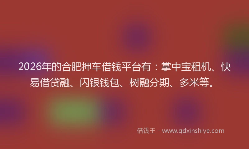 2026年的合肥押车借钱平台有：掌中宝租机、快易借贷融、闪银钱包、树融分期、多米等。