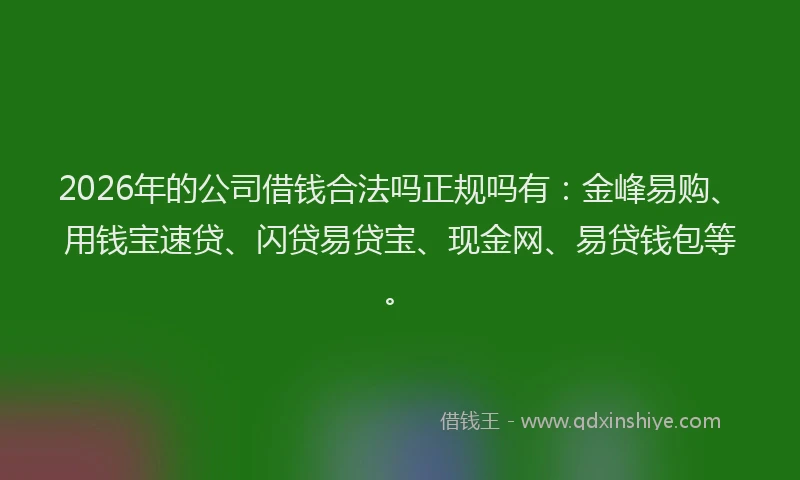 2026年的公司借钱合法吗正规吗有：金峰易购、用钱宝速贷、闪贷易贷宝、现金网、易贷钱包等。