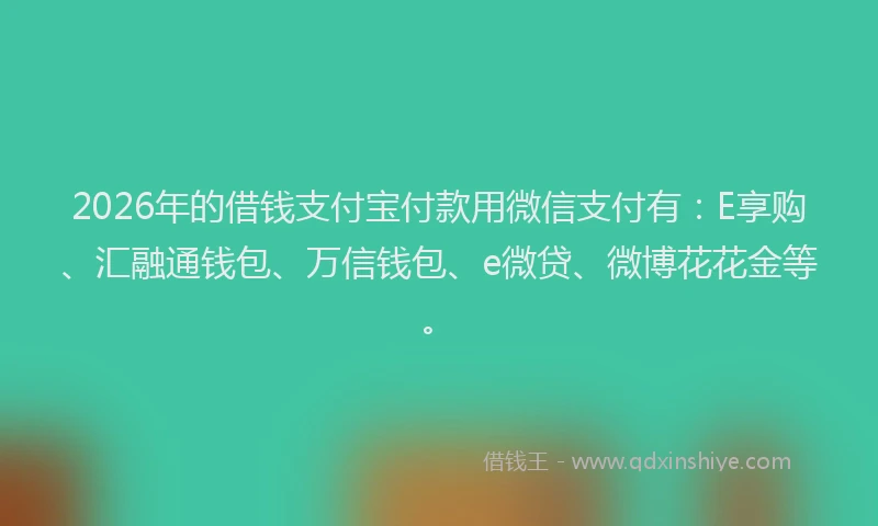 2026年的借钱支付宝付款用微信支付有：E享购、汇融通钱包、万信钱包、e微贷、微博花花金等。