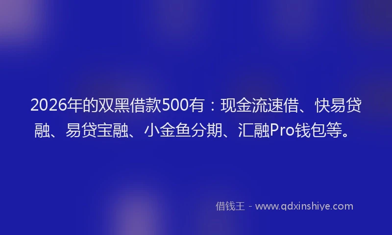 2026年的双黑借款500有：现金流速借、快易贷融、易贷宝融、小金鱼分期、汇融Pro钱包等。