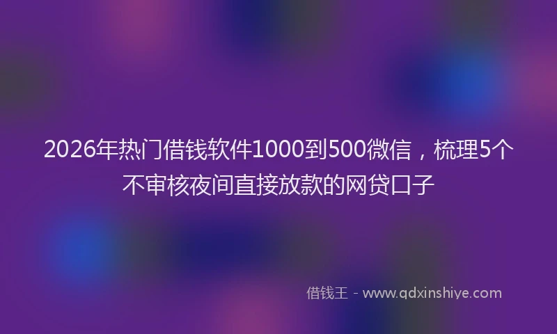 2026年热门借钱软件1000到500微信，梳理5个不审核夜间直接放款的网贷口子