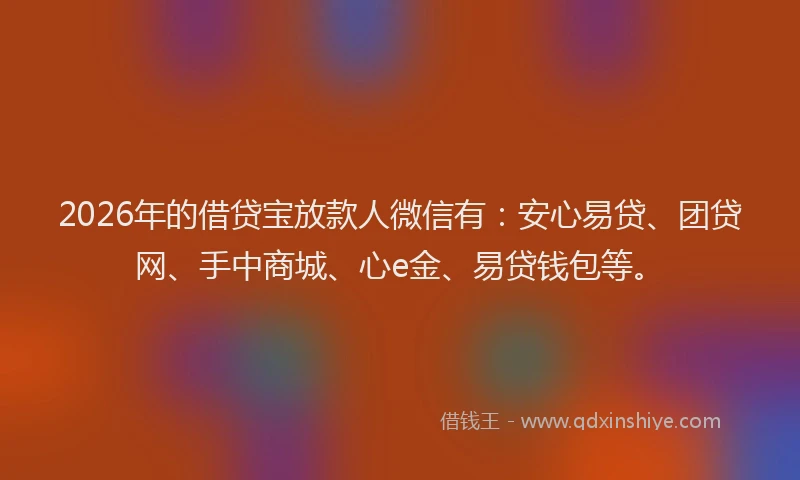 2026年的借贷宝放款人微信有：安心易贷、团贷网、手中商城、心e金、易贷钱包等。