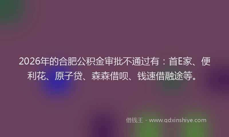 2026年的合肥公积金审批不通过有：首E家、便利花、原子贷、森森借呗、钱速借融途等。