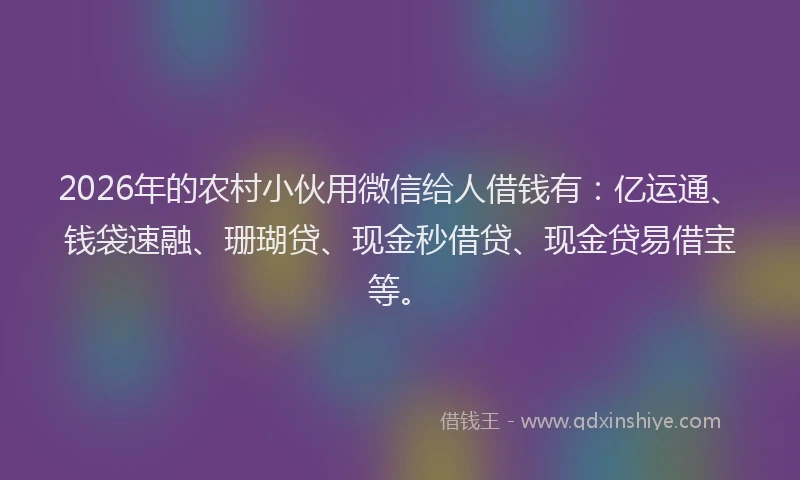 2026年的农村小伙用微信给人借钱有：亿运通、钱袋速融、珊瑚贷、现金秒借贷、现金贷易借宝等。