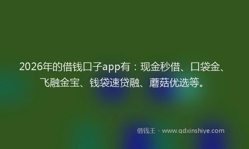2026年的借钱口子app有：现金秒借、口袋金、飞融金宝、钱袋速贷融、蘑菇优选等。