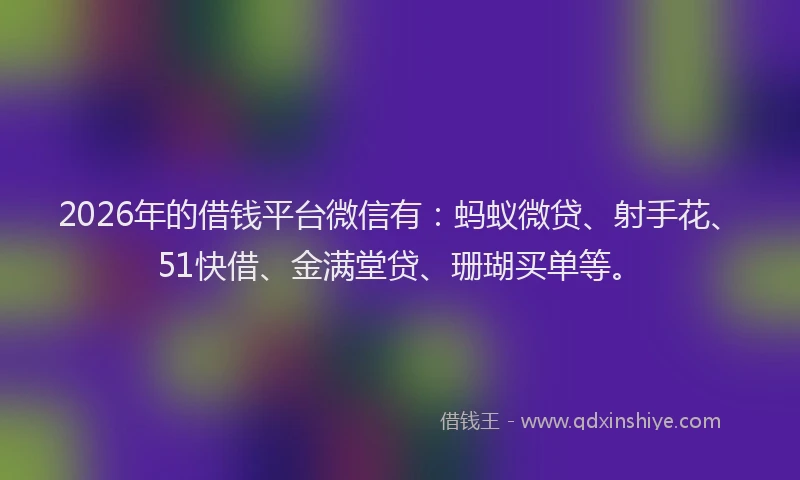 2026年的借钱平台微信有：蚂蚁微贷、射手花、51快借、金满堂贷、珊瑚买单等。