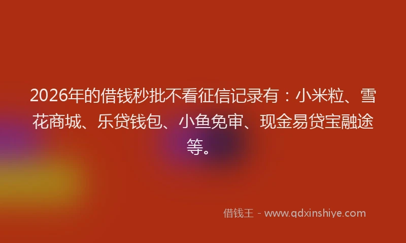 2026年的借钱秒批不看征信记录有：小米粒、雪花商城、乐贷钱包、小鱼免审、现金易贷宝融途等。