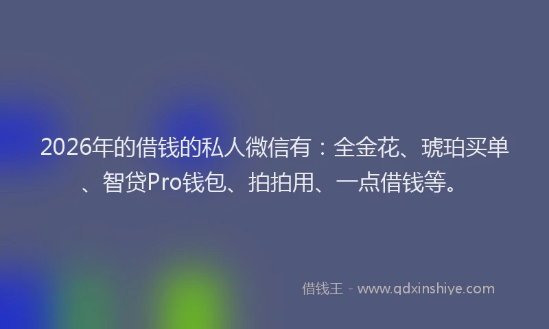 2026年的借钱的私人微信有：全金花、琥珀买单、智贷Pro钱包、拍拍用、一点借钱等。