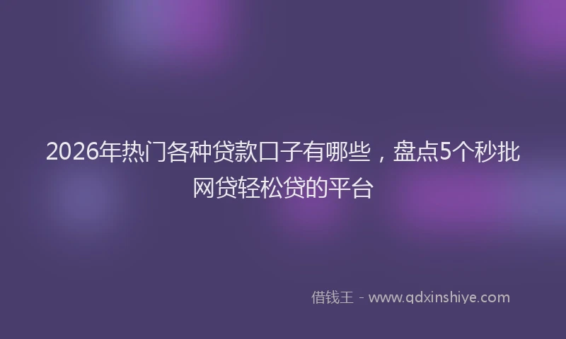 2026年热门各种贷款口子有哪些，盘点5个秒批网贷轻松贷的平台