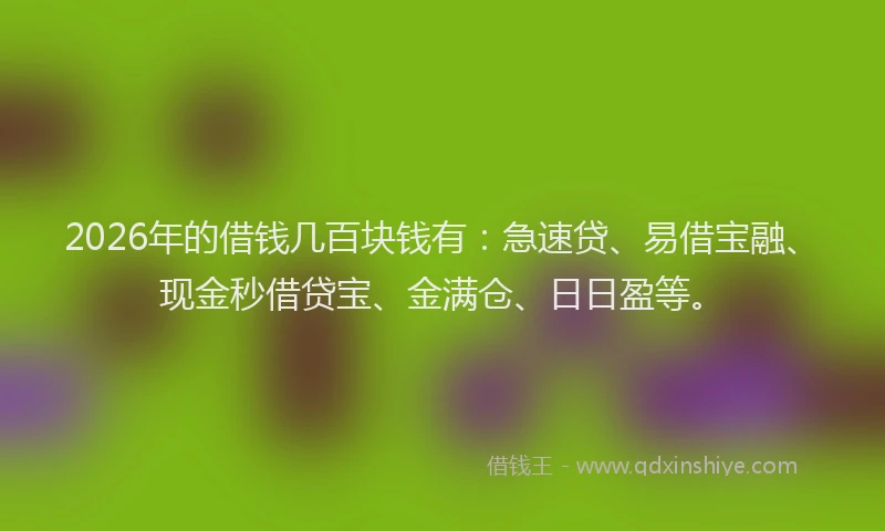 2026年的借钱几百块钱有：急速贷、易借宝融、现金秒借贷宝、金满仓、日日盈等。