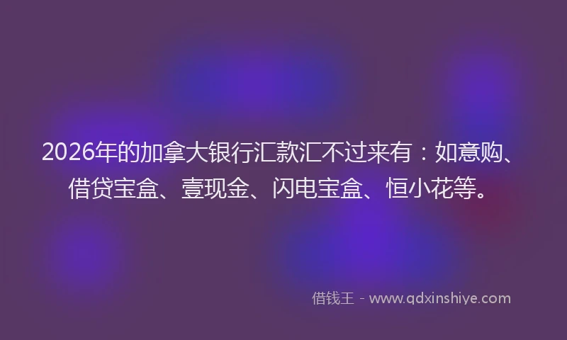 2026年的加拿大银行汇款汇不过来有：如意购、借贷宝盒、壹现金、闪电宝盒、恒小花等。